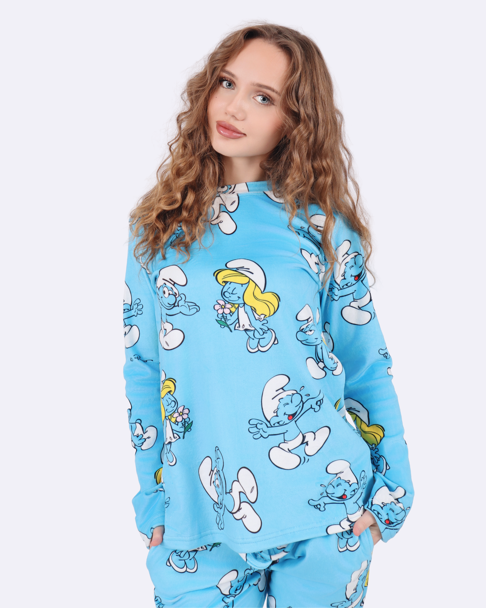 Blauwe fluwelen pyjama met de Smurfen