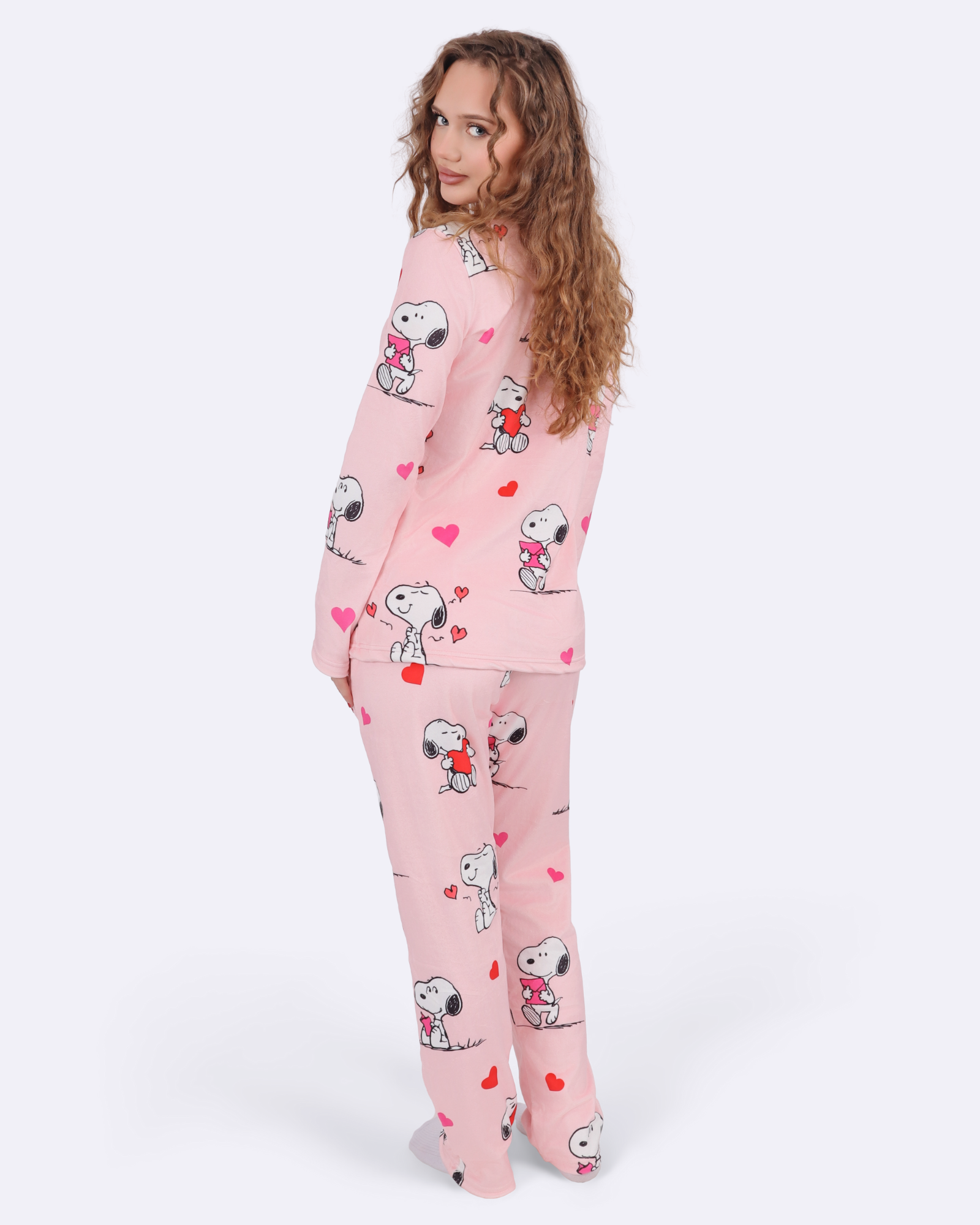 Fluwelen pyjama met Snoopy-hartjes